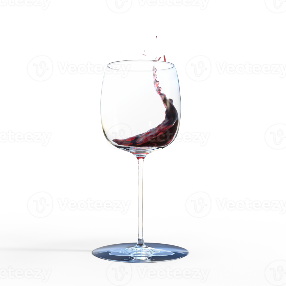 Water wine red pouring into glass. 3d render isolated png