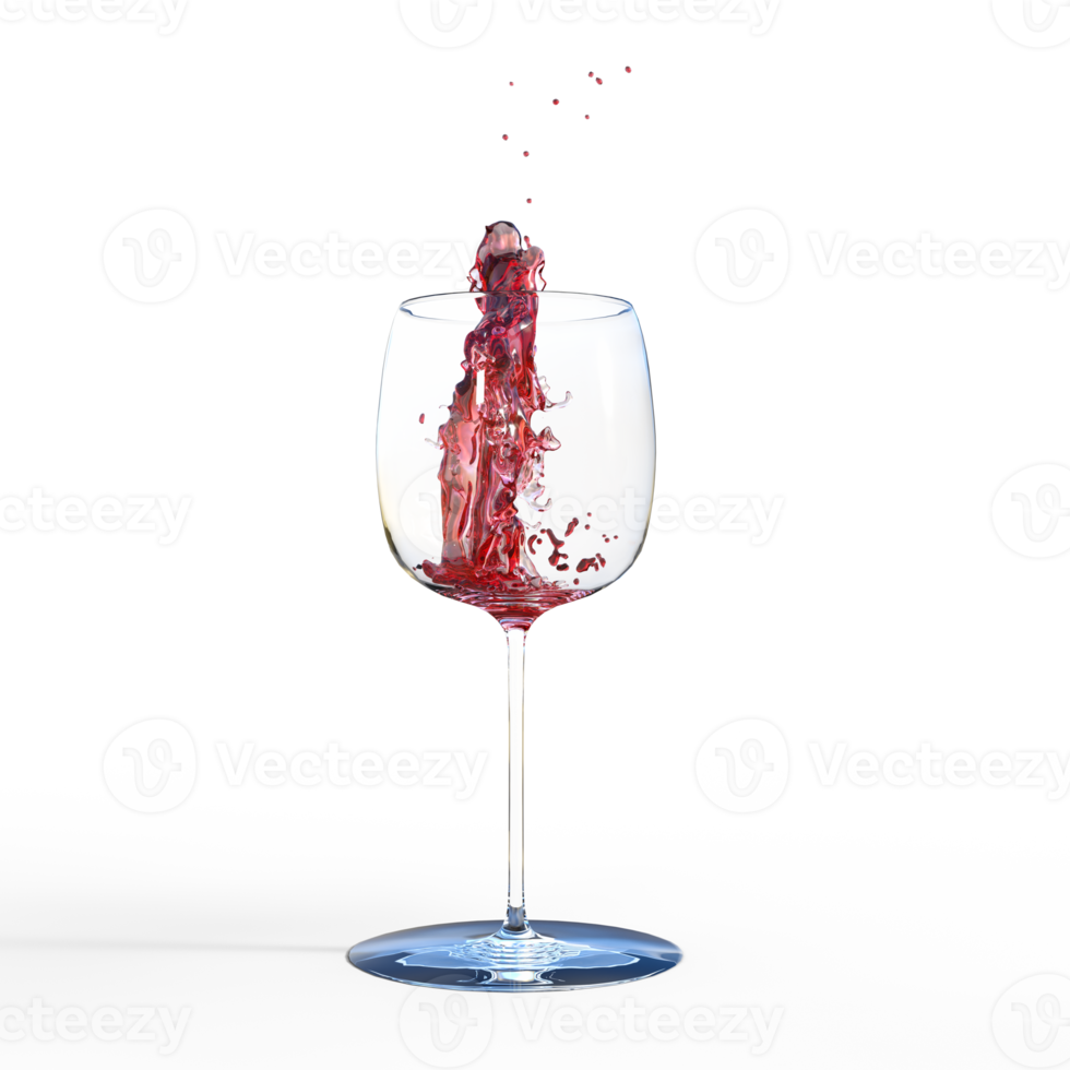 Water wine red pouring into glass. 3d render isolated png