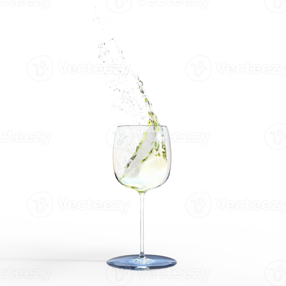 Water wine white pouring into glass. 3d render isolated png