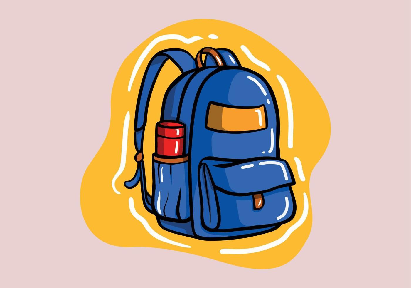 Hand drawn blue Backpack, school bag. Education and back to school concept.vector icon. Cartoon minimal style. vector