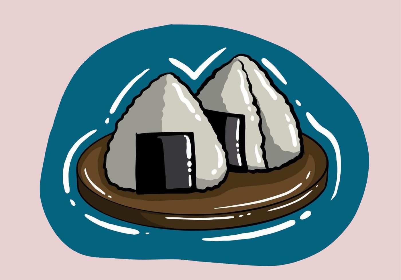 Japanese onigiri sushi with seaweed on wooden platter boards Japanese Rice Balls illustration vector. vector