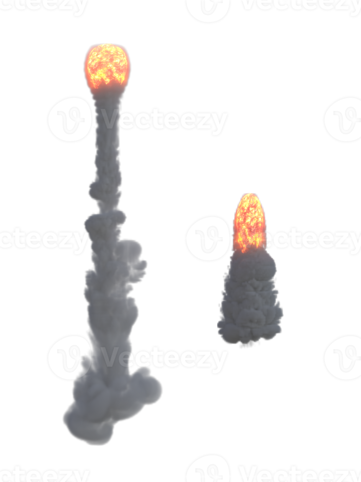 Flammen und Rauch zum Rakete Start. 3d machen isoliert png