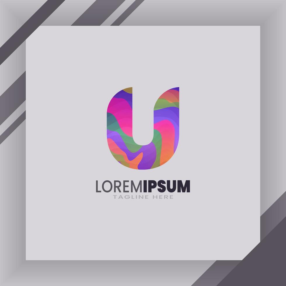 U Letter logo identity with abstract colorful illustraton on paper white mackup. eps 10. vector