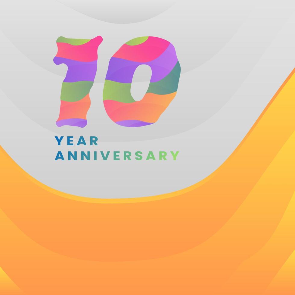 10 años aniversario con resumen logotipo celebracion en blanco y amarillo antecedentes. vector