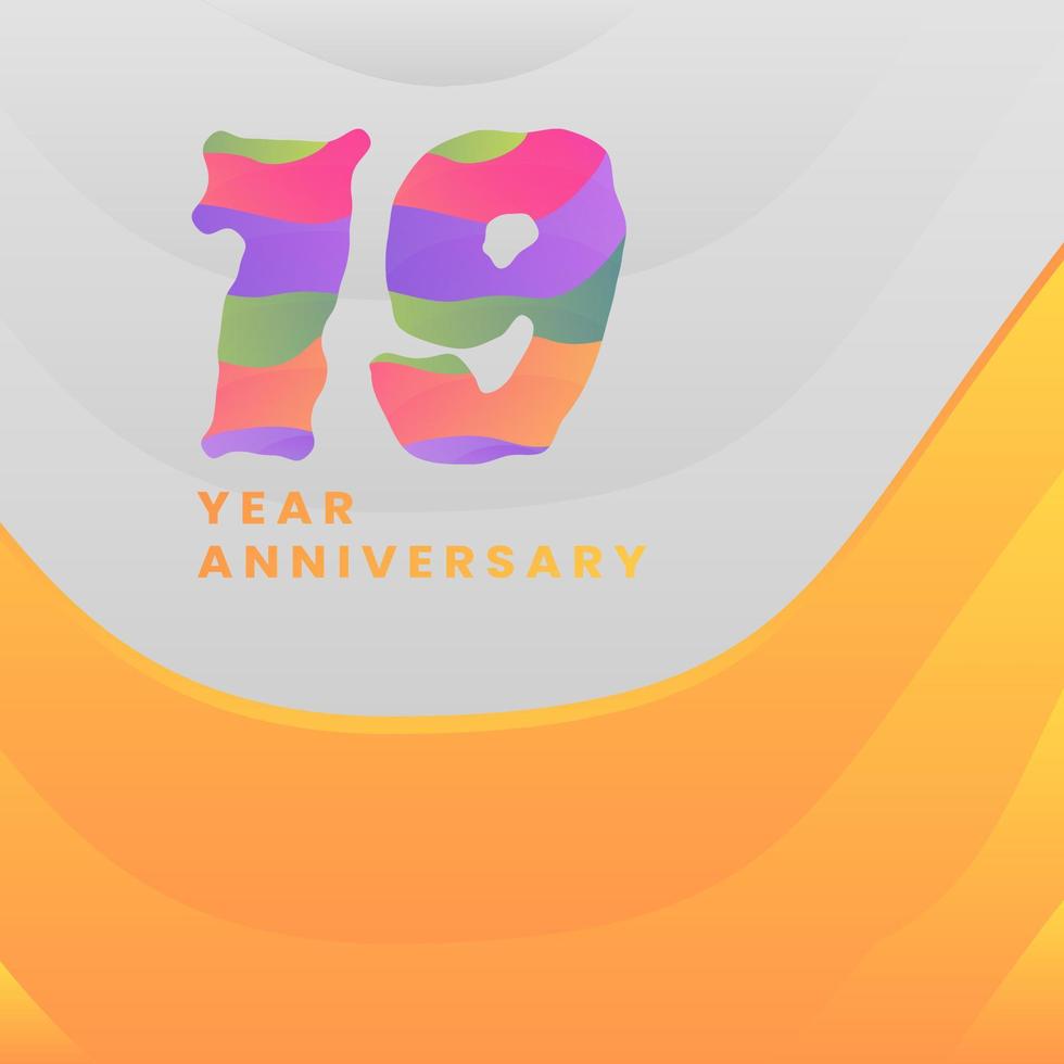 19 Years Annyversary Celebration. Abstract numbers with colorful templates. eps 10. vector