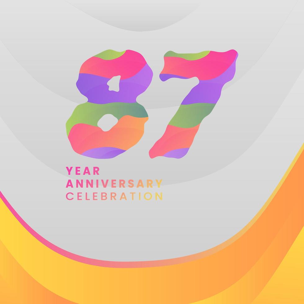87 Years Annyversary Celebration. Abstract numbers with colorful templates. eps 10. vector