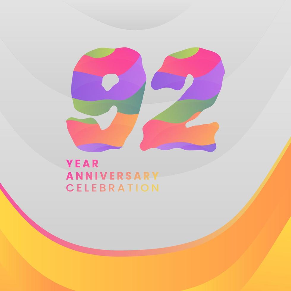 92 Years Annyversary Celebration. Abstract numbers with colorful templates. eps 10. vector