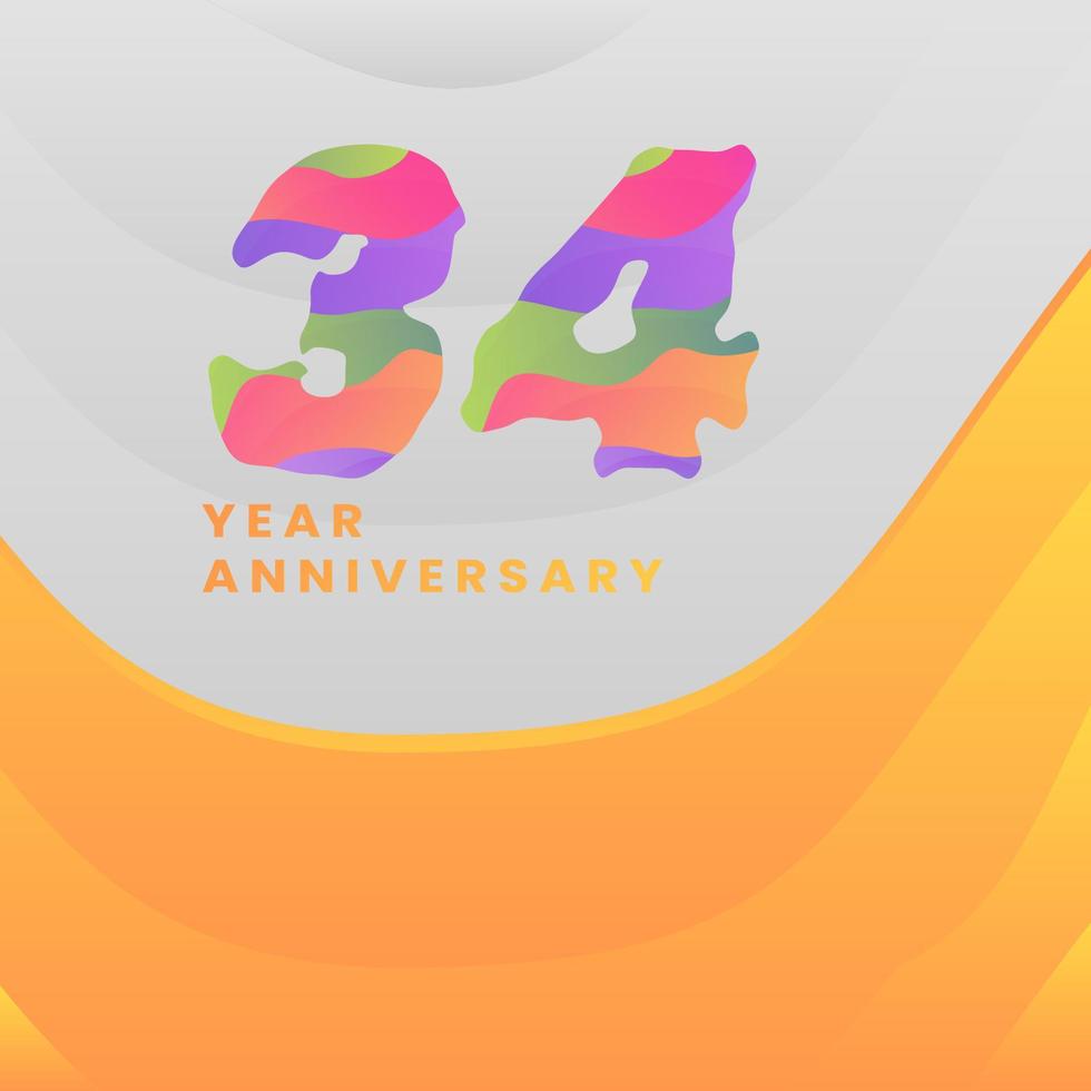 34 Years Annyversary Celebration. Abstract numbers with colorful templates. eps 10. vector