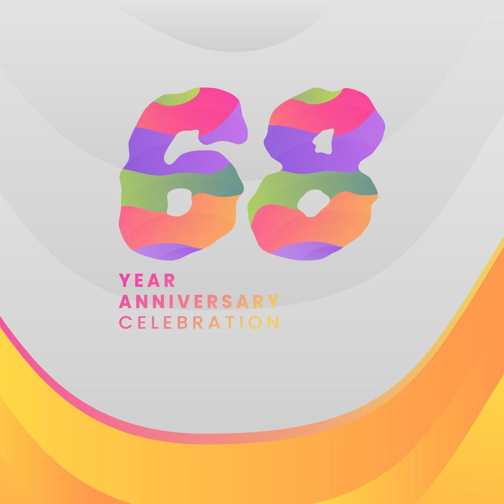 68 Years Annyversary Celebration. Abstract numbers with colorful templates. eps 10. vector