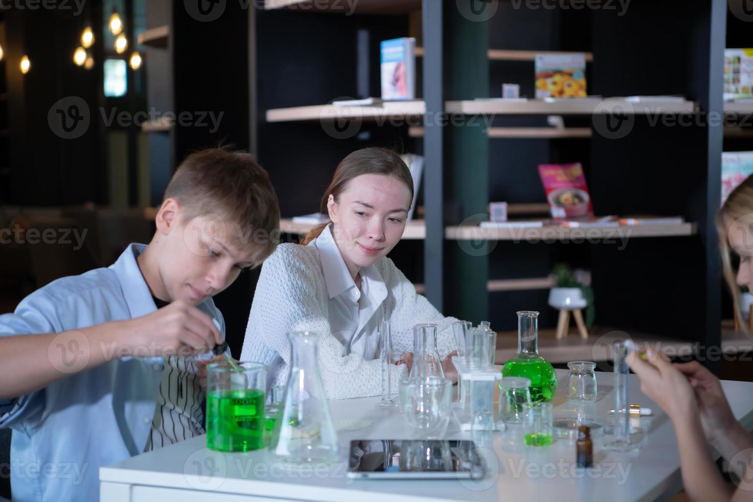 Science classroom helps students learn to observe, investigate and experiment about natural phenomena and then systematize results, principles, concepts and theories. photo