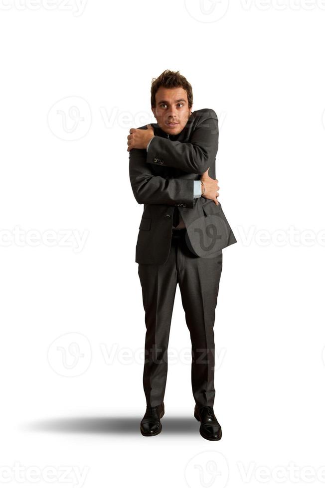 Worried businessman on white background photo