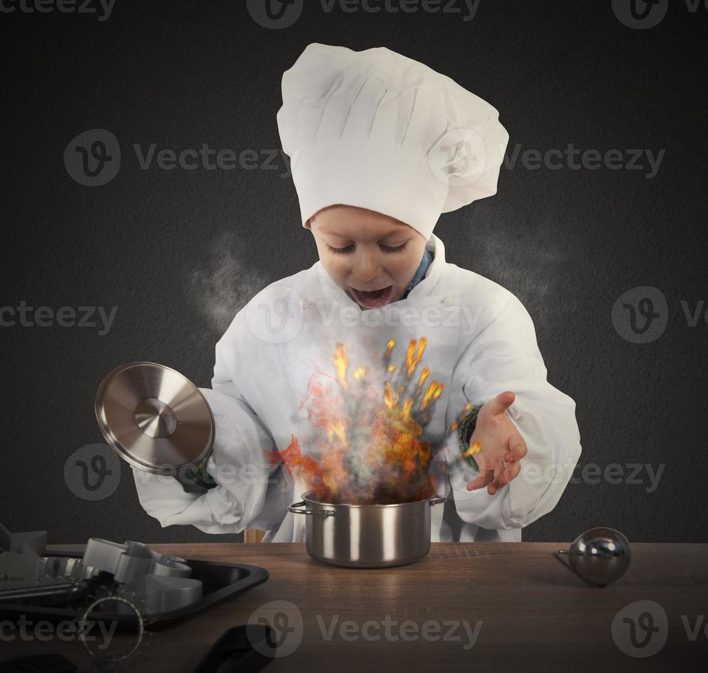 Chef burning food photo