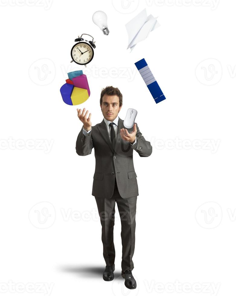 Juggler businessman on white background photo