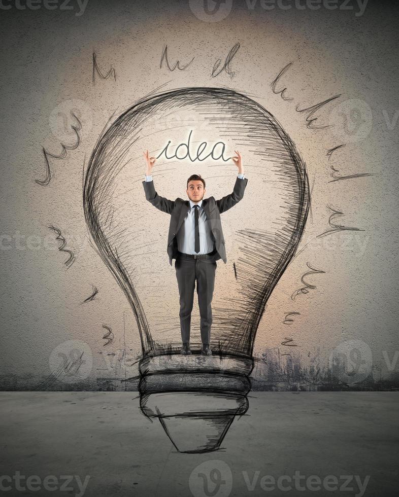 Great idea concept with businessman and light bulb photo
