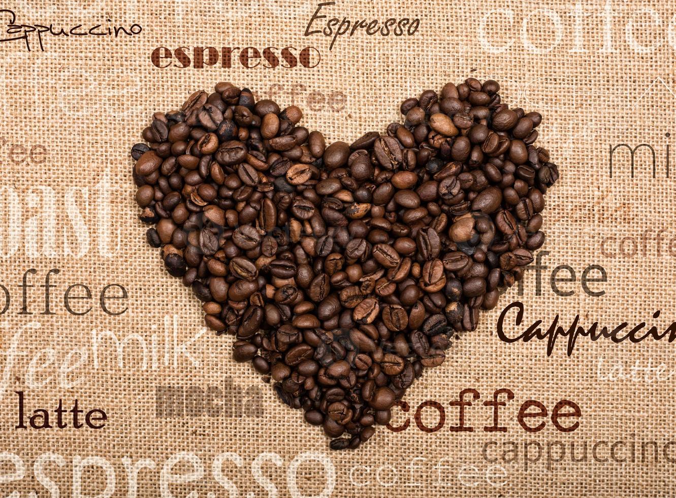 Love heart made of coffee beans photo