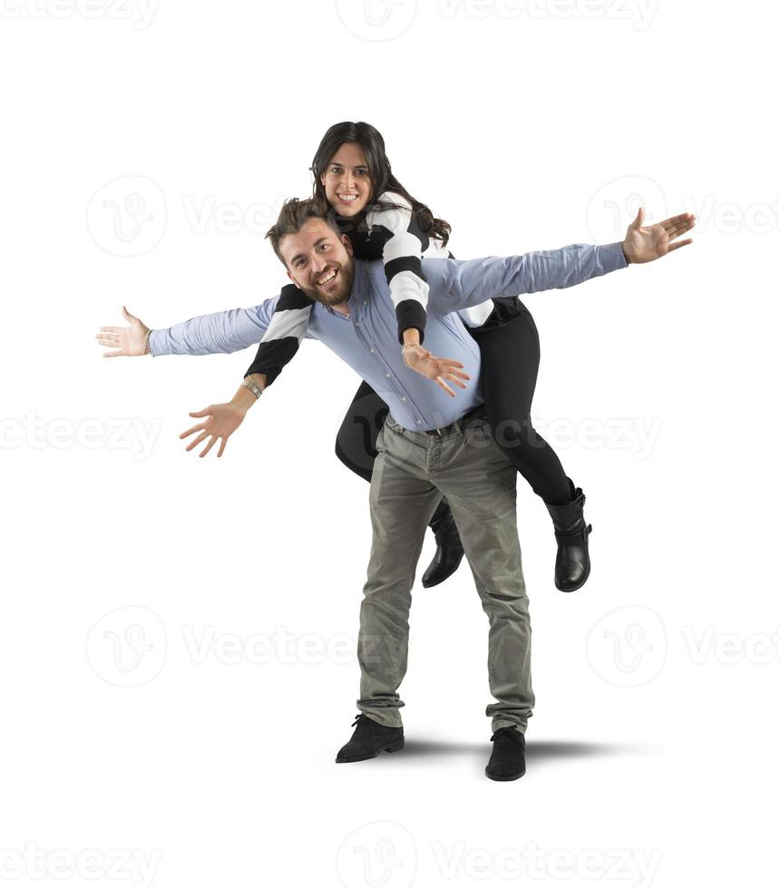 Playful couple on white background photo