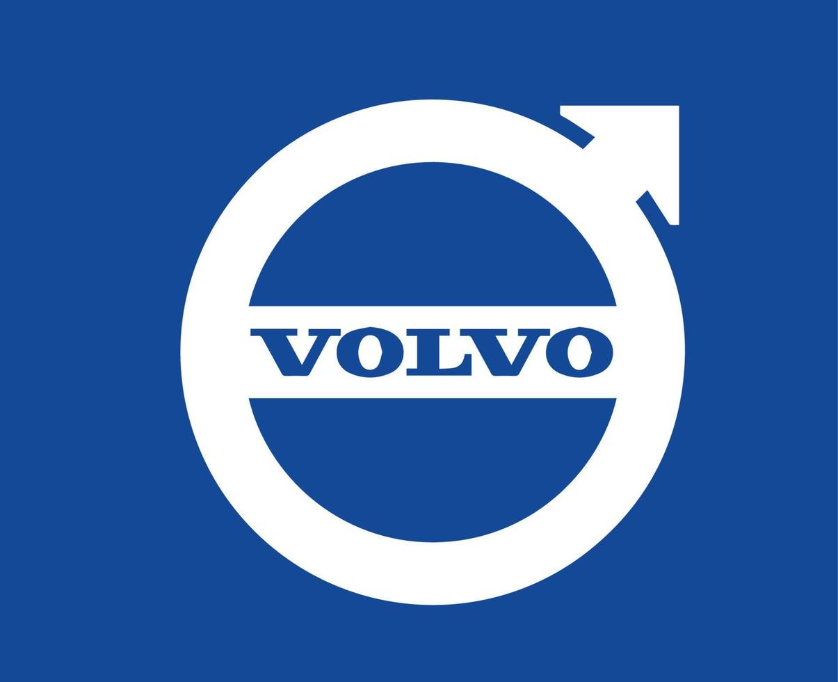 Volvo Logo Brand Car Symbol With Name White Design Swedish Automobile Vector Illustration With Blue Background