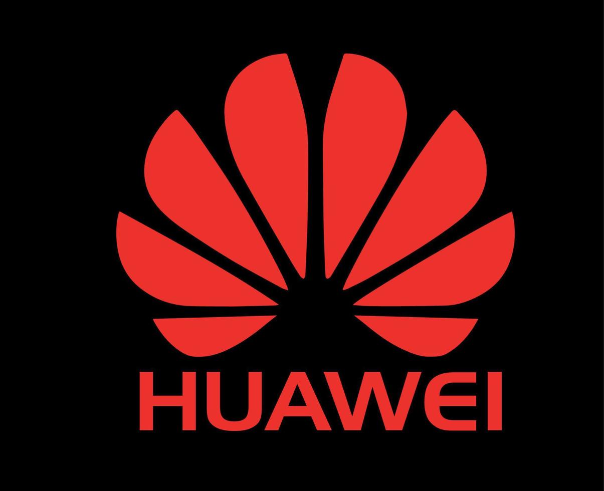 Huawei logo marca teléfono símbolo con nombre rojo diseño China móvil vector ilustración con negro antecedentes