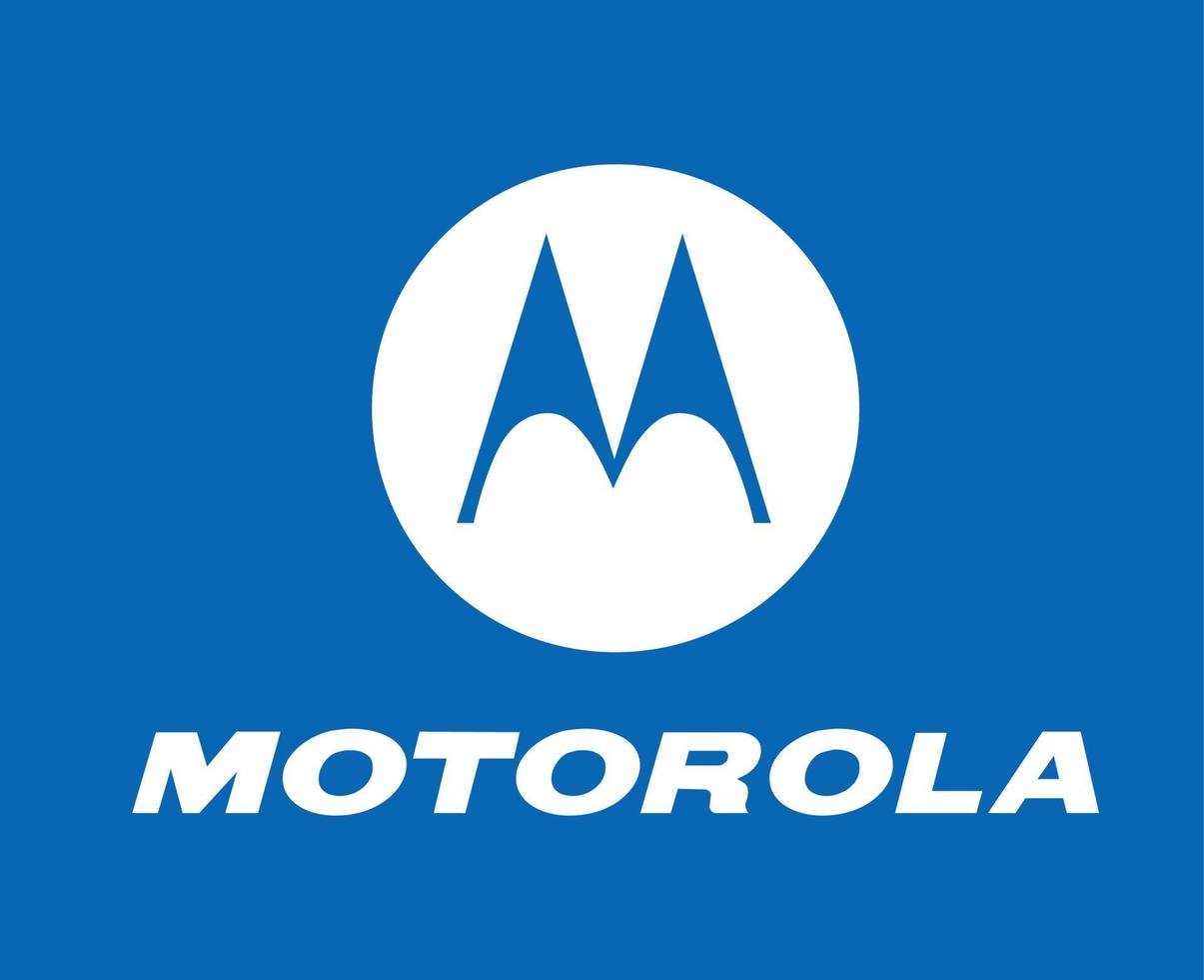 Motorola Brand Logo Phone Symbol With Name White Design Usa Mobile Vector Illustration With Blue Background