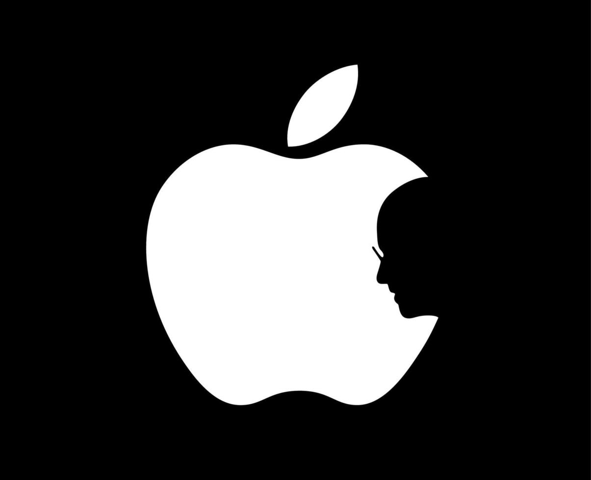 manzana marca logo teléfono símbolo con steve trabajos cara blanco diseño móvil vector ilustración con negro antecedentes