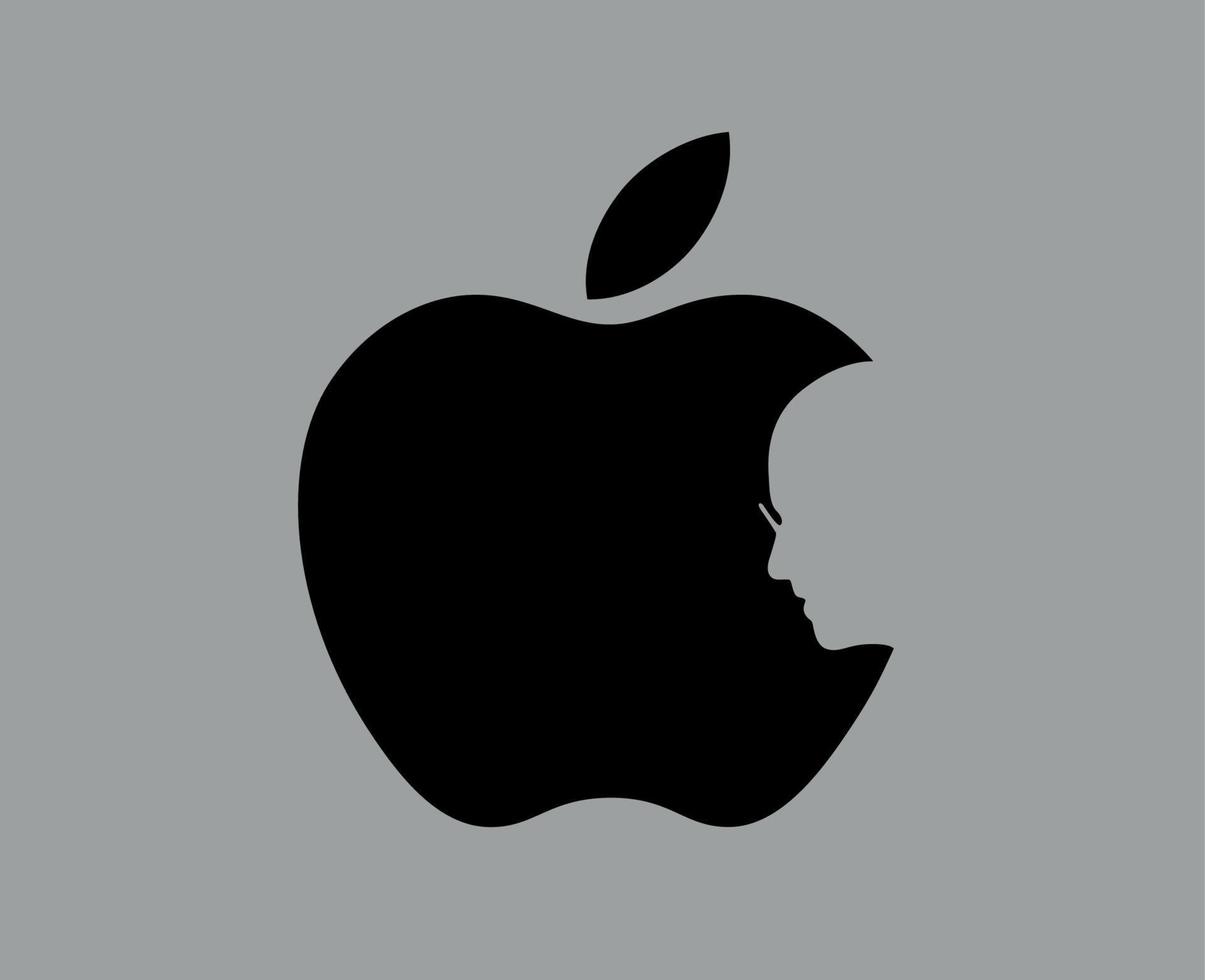 manzana marca logo teléfono símbolo con steve trabajos cara negro diseño móvil vector ilustración con gris antecedentes