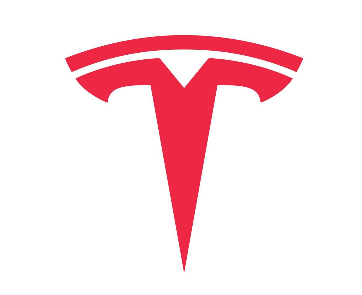 Tesla Brand Logo Car Symbol Red Design USA Automobile Vector Illustration