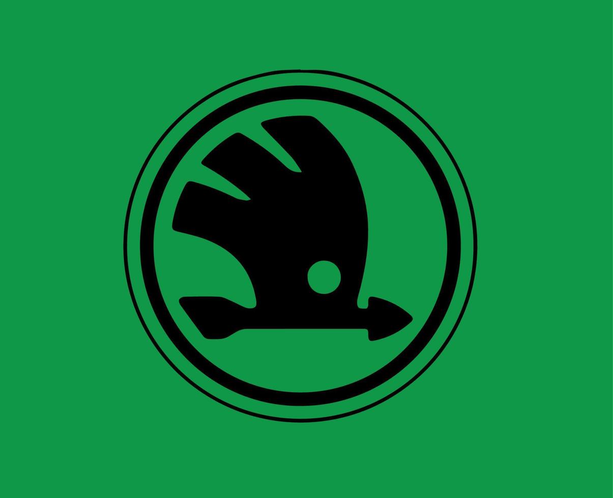 Skoda Brand Logo Car Symbol Black Design Czech Automobile Vector Illustration With Green Background