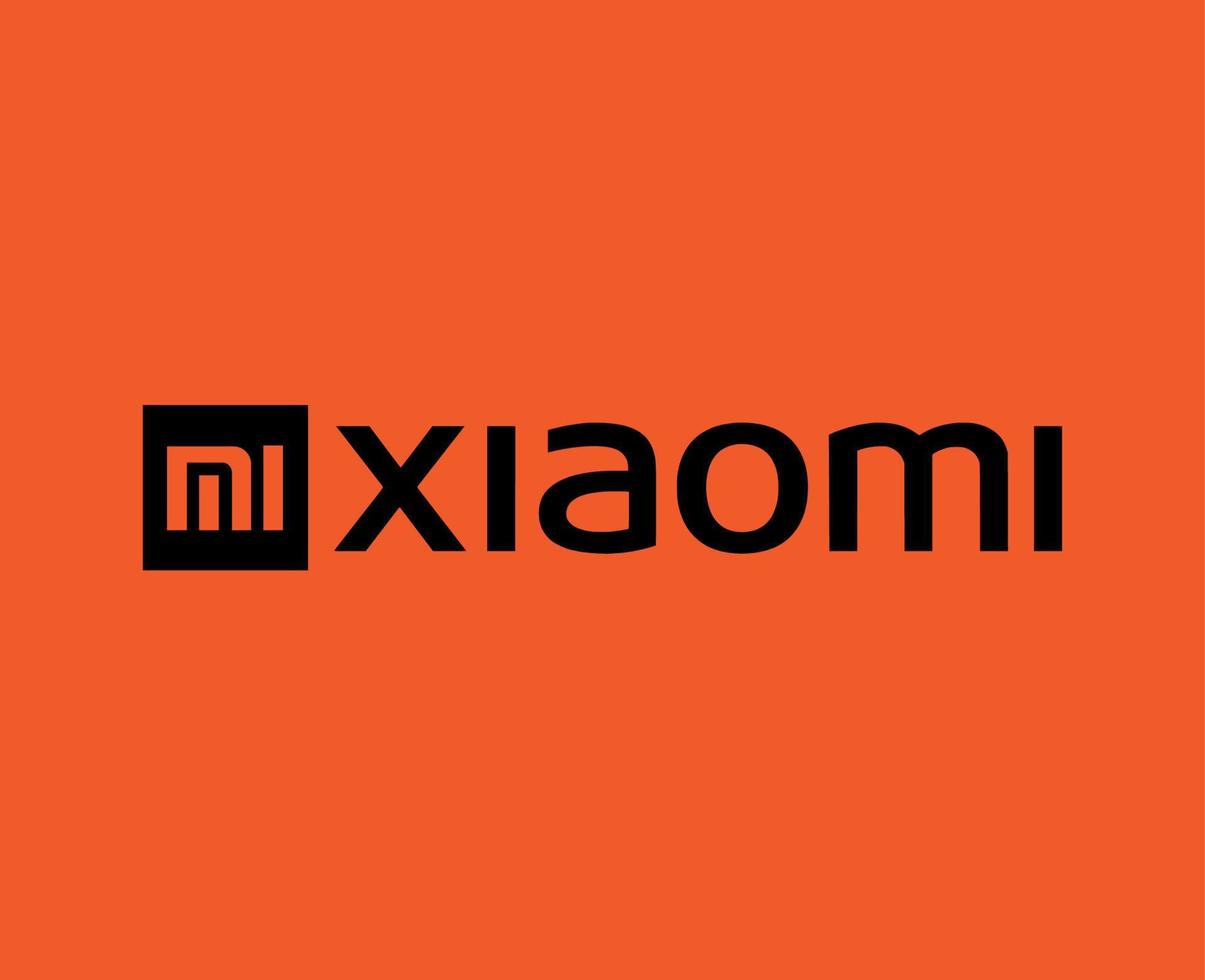 Xiaomi Brand Logo Phone Symbol With Name Black Design Chinese Mobile Vector Illustration With Orange Background