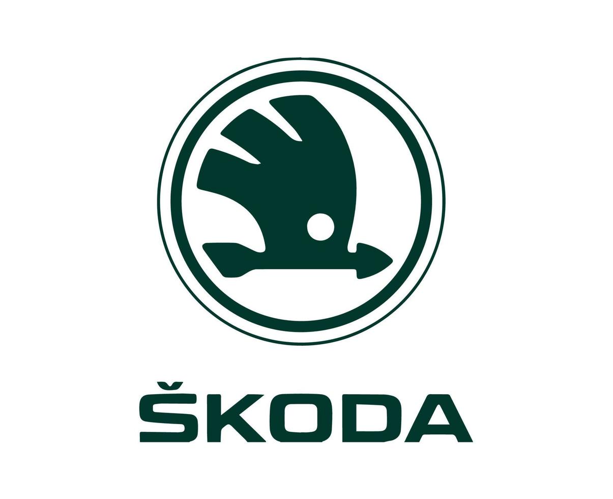 skoda logo marca coche símbolo con nombre verde diseño checo automóvil vector ilustración