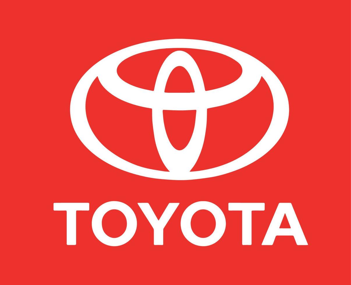 toyota marca logo coche símbolo con nombre blanco diseño Japón automóvil vector ilustración rojo con antecedentes