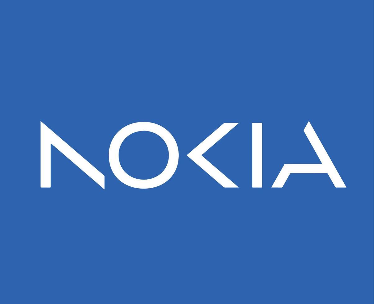 Nokia marca logo teléfono símbolo blanco diseño Finlandia móvil vector ilustración con azul antecedentes