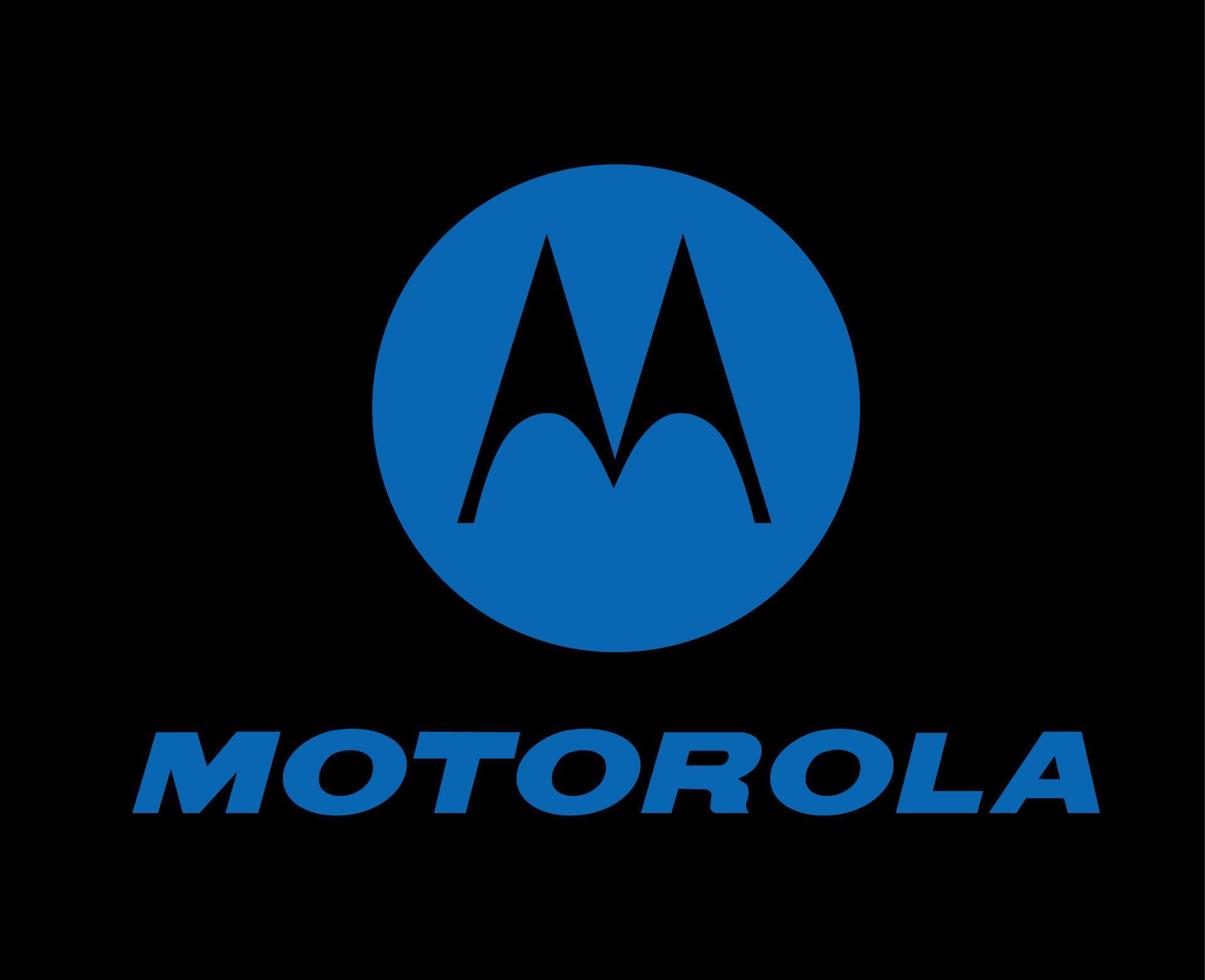 motorola marca logo teléfono símbolo con nombre azul diseño Estados Unidos móvil vector ilustración con negro antecedentes