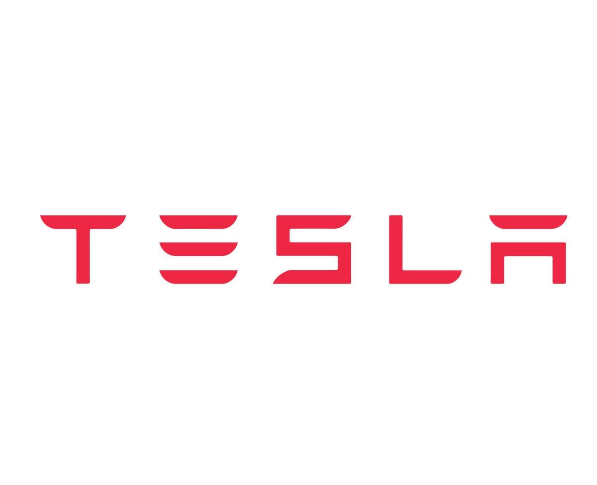 Tesla Brand Logo Car Symbol Name Red Design USA Automobile Vector Illustration