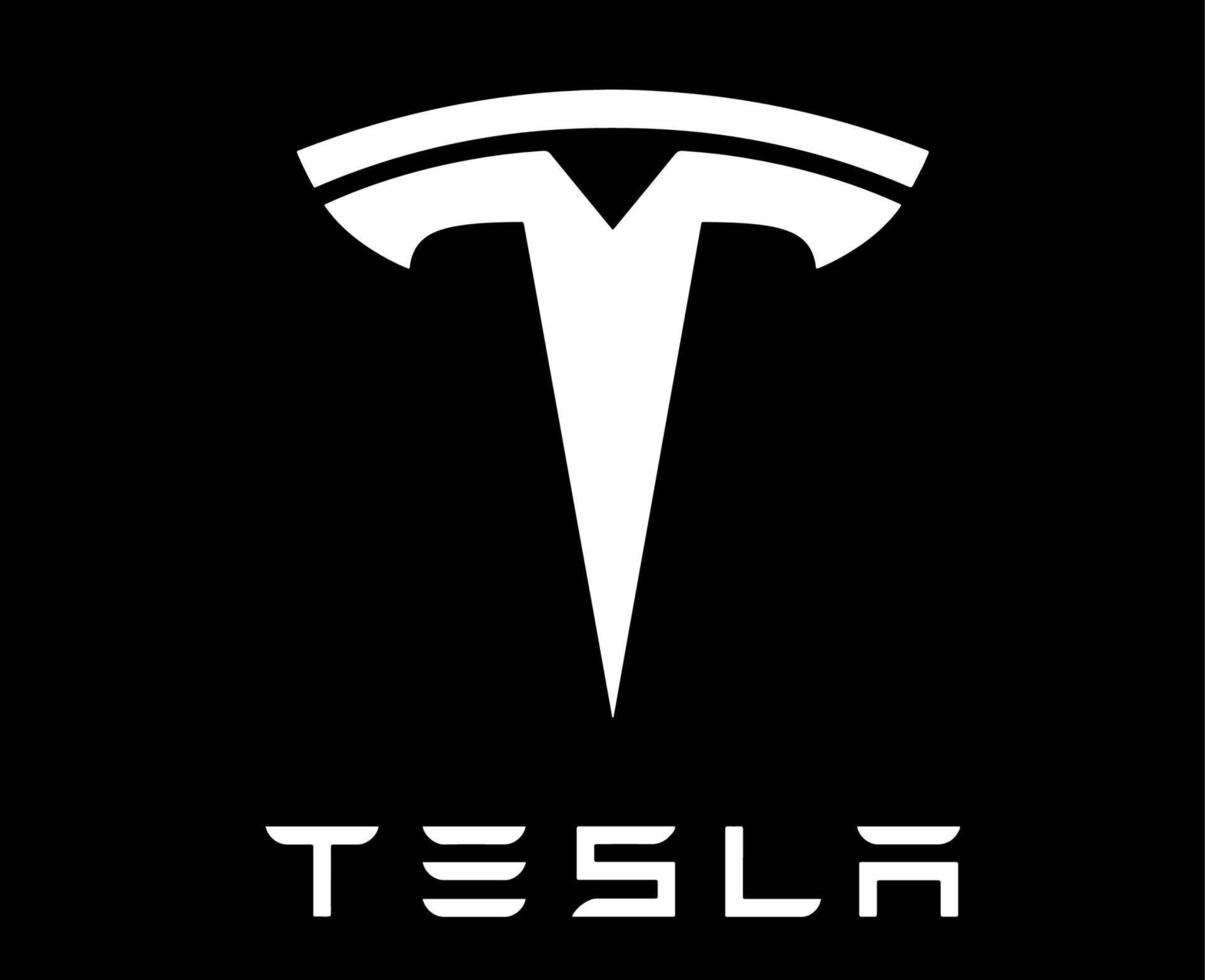 Tesla Brand Logo Car Symbol With Name White Design USA Automobile Vector Illustration With Black Background