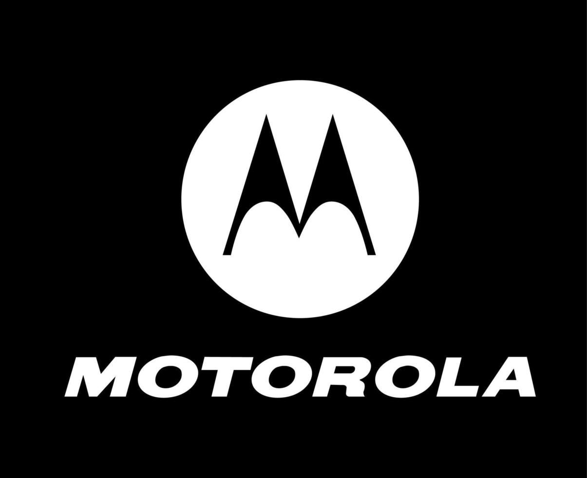 motorola marca logo teléfono símbolo con nombre blanco diseño Estados Unidos móvil vector ilustración con negro antecedentes