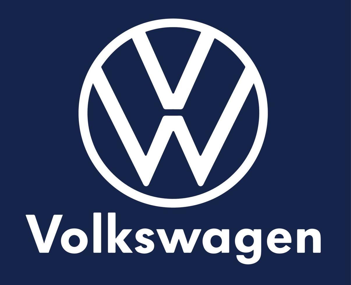 Volkswagen Logo Brand Car Symbol With Name White Design German Automobile Vector Illustration With Blue Background