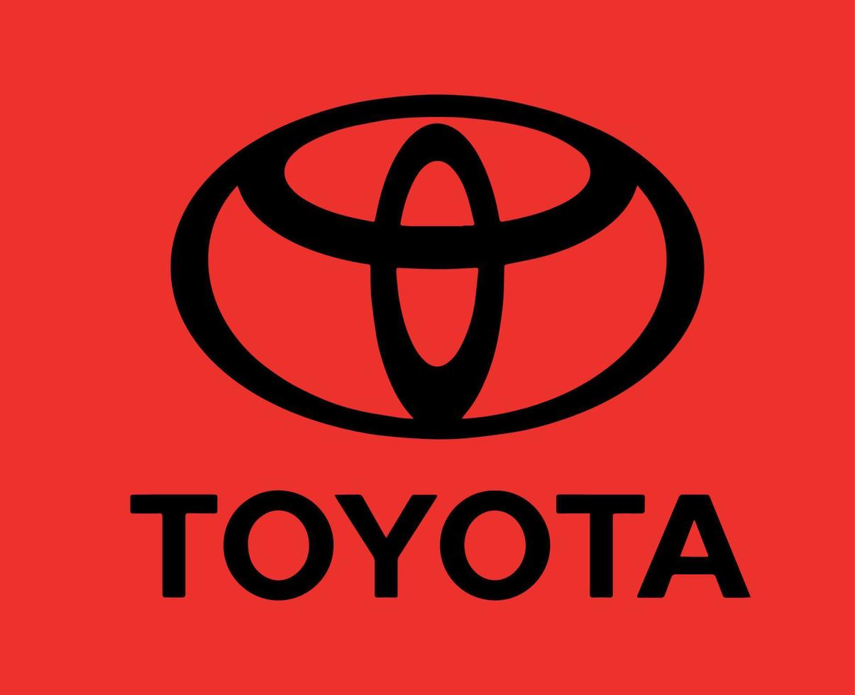 toyota marca logo coche símbolo con nombre negro diseño Japón automóvil vector ilustración rojo con antecedentes