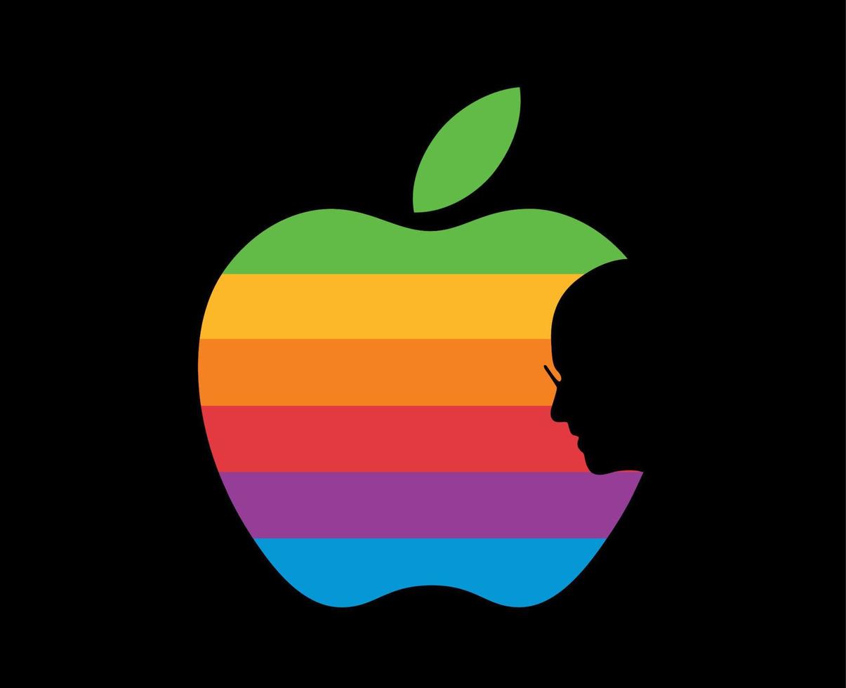 manzana marca logo teléfono símbolo con steve trabajos cara multicolor diseño móvil vector ilustración con negro antecedentes