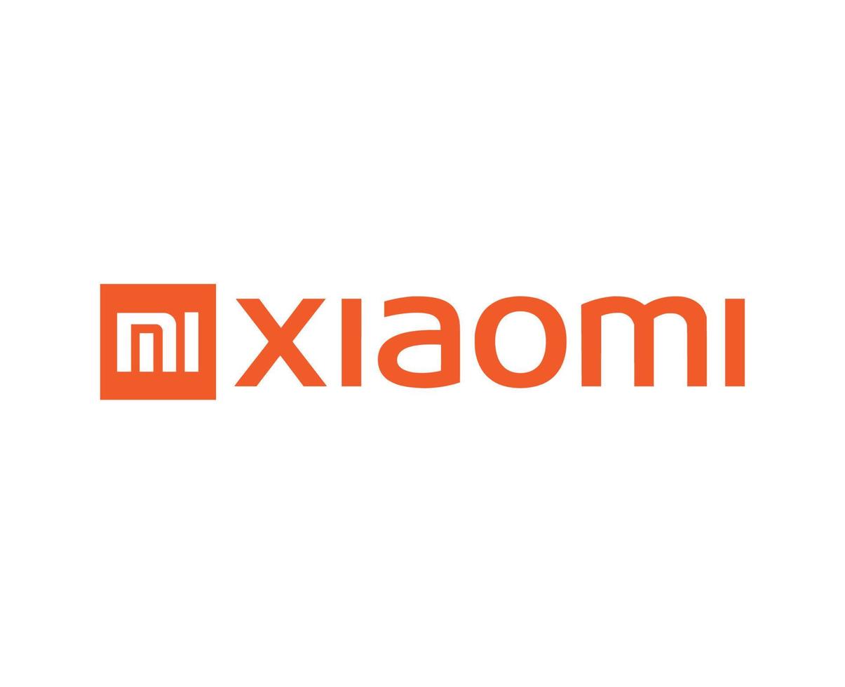 xiaomi marca logo teléfono símbolo con nombre naranja diseño chino móvil vector ilustración