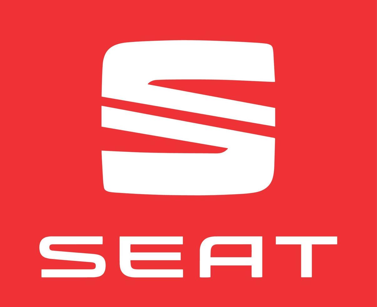 SEAT Logo Brand Car With Name White Design Spanish Automobile Vector Illustration With Red Background