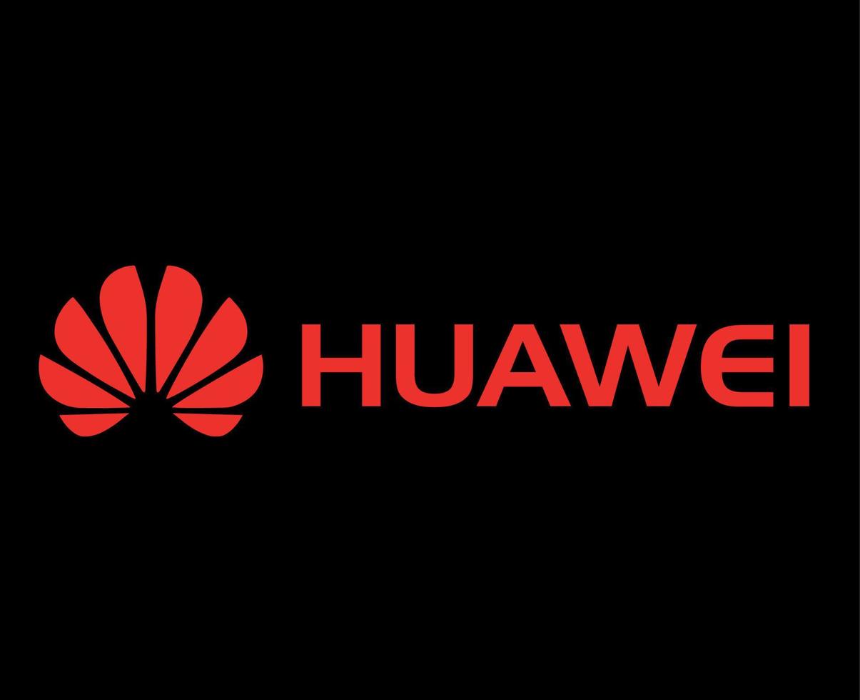 Huawei Brand Logo Phone Symbol With Name Red Design China Mobile Vector Illustration With Black Background