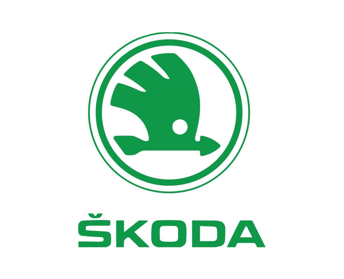 Skoda Brand Logo Car Symbol With Name Green Design Czech Automobile Vector Illustration