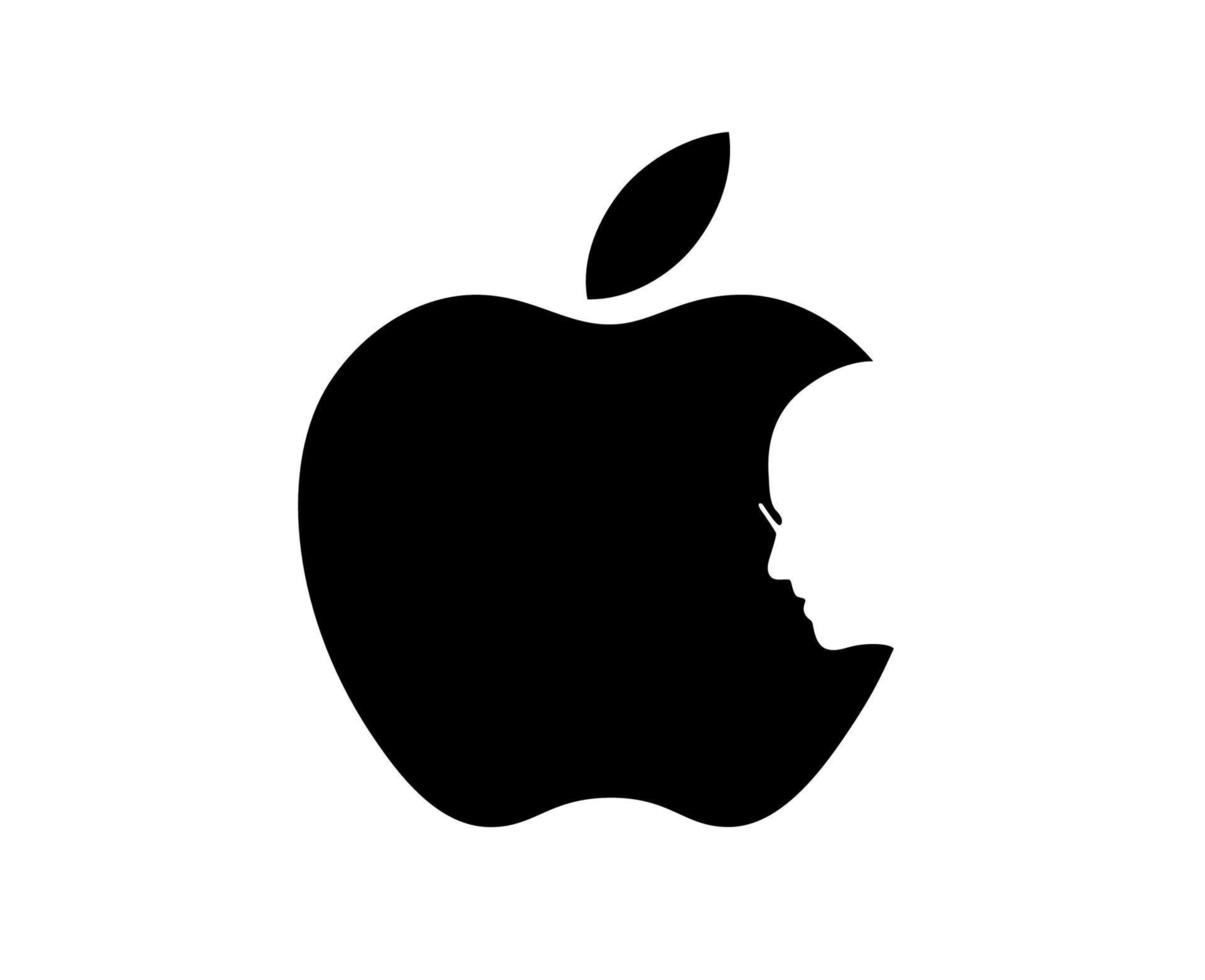 manzana marca logo teléfono símbolo con steve trabajos cara negro diseño móvil vector ilustración