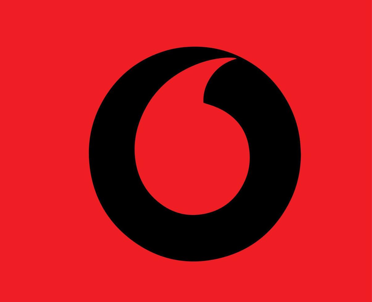 Vodafone Brand Logo Phone Symbol Black Design England Mobile Vector Illustration With Red Background