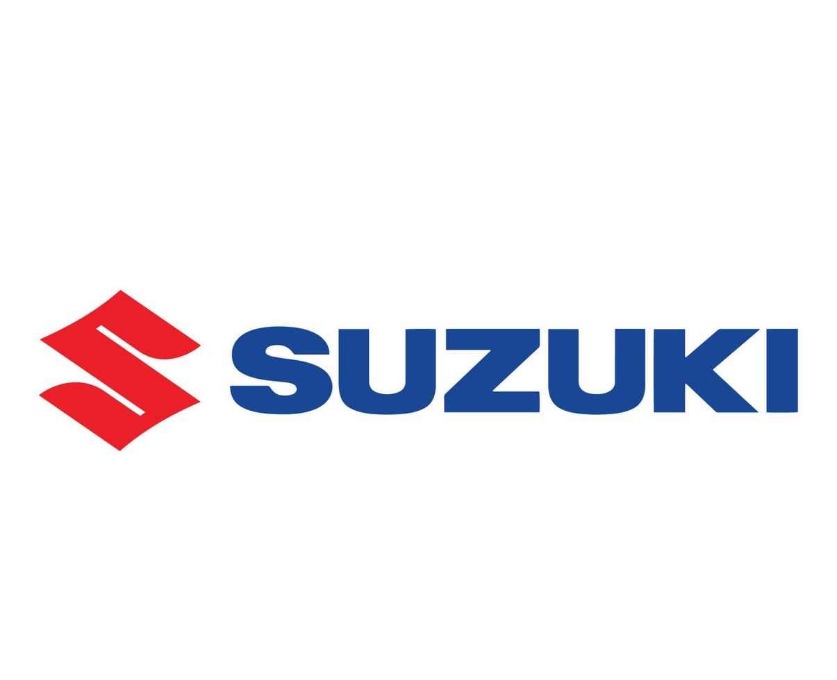 Suzuki Brand Logo Car Symbol Red With Name Blue Design Japan Automobile Vector Illustration