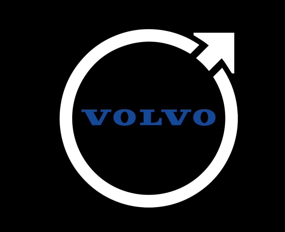 volvo logo marca coche símbolo blanco con nombre azul diseño sueco automóvil vector ilustración con negro antecedentes