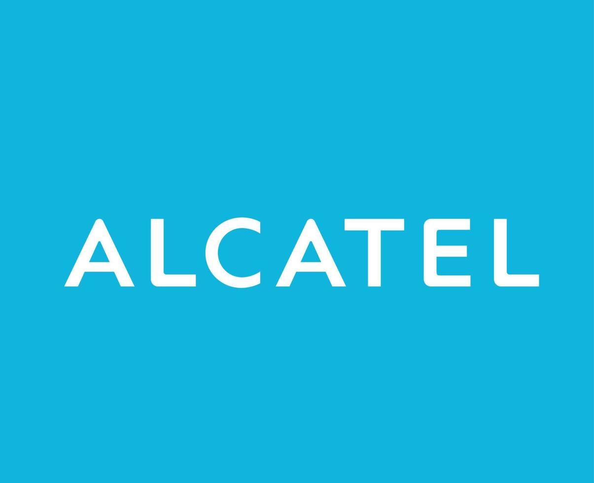 Alcatel logo marca teléfono símbolo nombre blanco diseño móvil vector ilustración con azul antecedentes