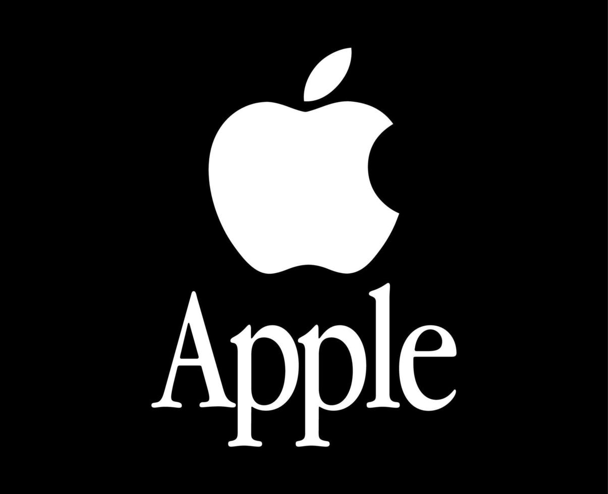 manzana logo marca teléfono símbolo con nombre blanco diseño móvil vector ilustración con negro antecedentes