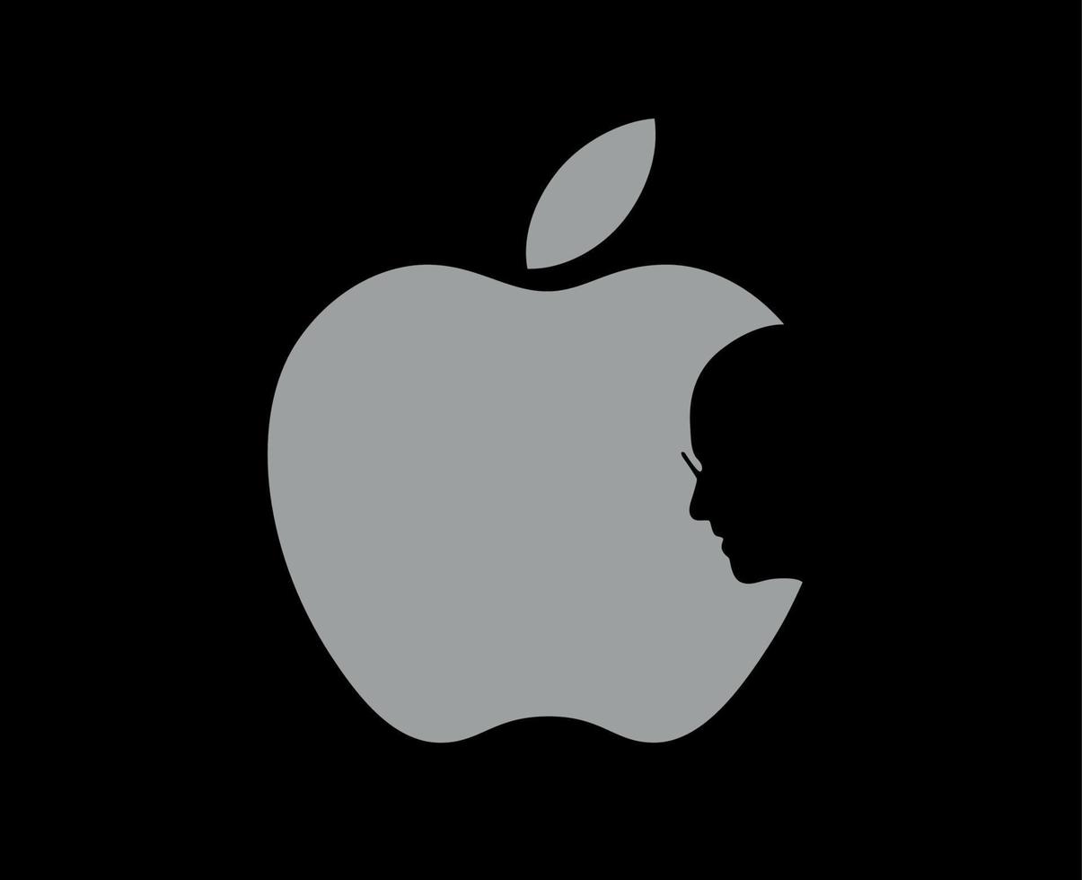 Apple Brand Logo Phone Symbol With Steve Jobs Face Gray Design Mobile Vector Illustration With Black Background