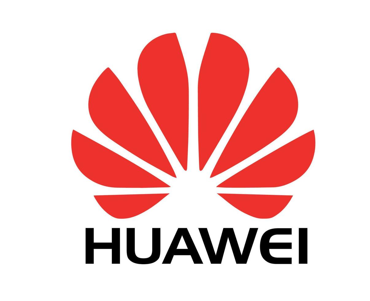 Huawei Logo Brand Phone Symbol Red With Name Black Design China Mobile Vector Illustration